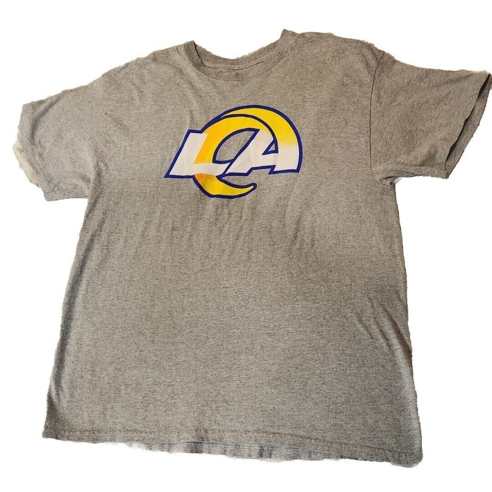 NFL Los Angeles‎ Rams Team Logo Football  GRAY Tee T-Shirt Mens Size L Large
